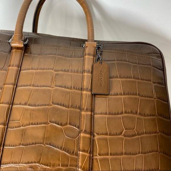 Coach Brown Croc-Embossed Laptop Bag - Picture 10 of 14